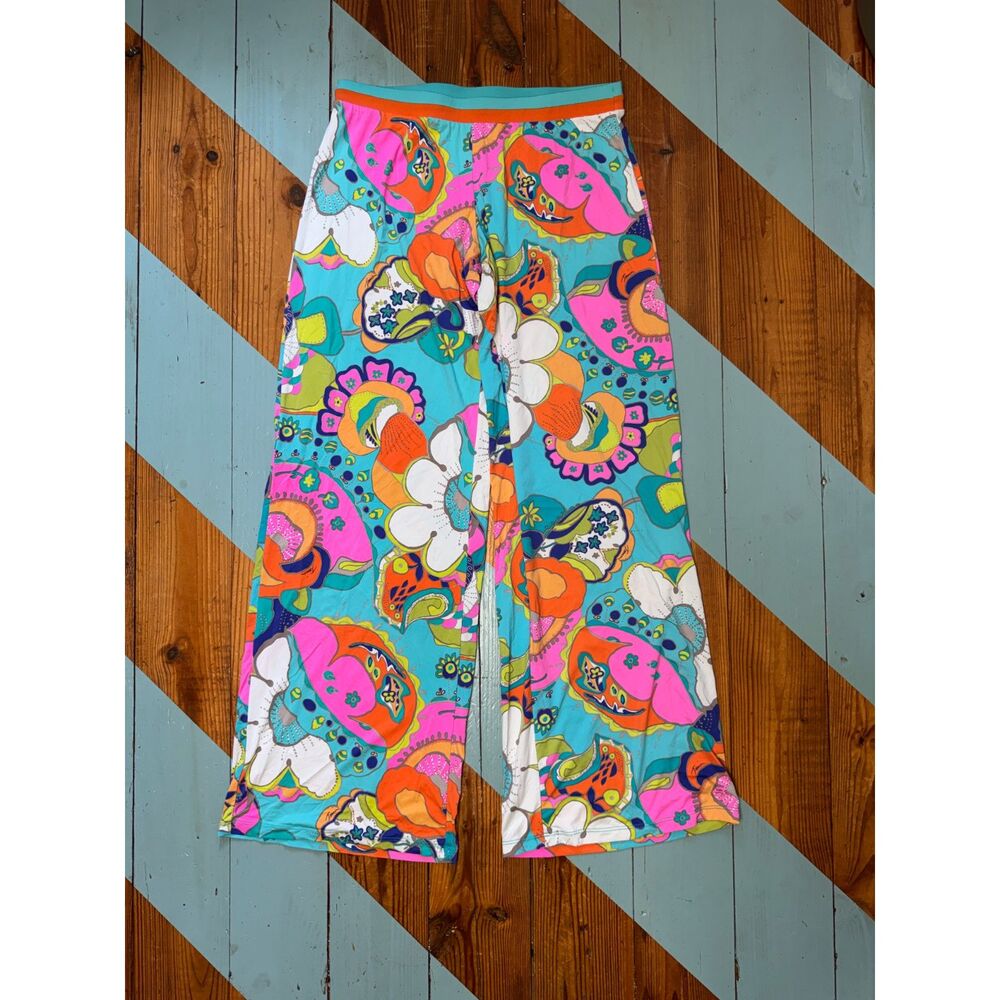 Trina Turk Colorful Wide Leg Pants | Retro Floral Print | Resort Boho | Size S/M - Picture 2 of 6